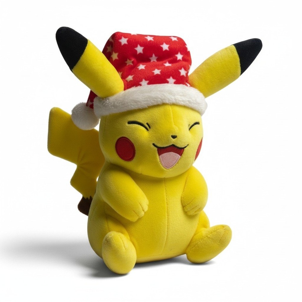 Pokemon Pikachu Holiday Plush 8.5 Inch Laughing Santa Hat Star Pattern 2021